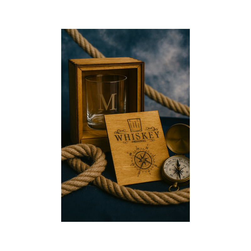 Compass Rose Whiskey Set – Maritime Holzbox mit personalisiertem Gravu Compass Rose Whiskey Set – Maritime Holzbox mit personalisiertem Gravu