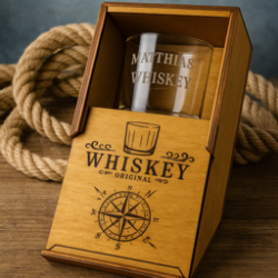 Compass Rose Whiskey Set – Maritime Holzbox mit personalisiertem Gravu